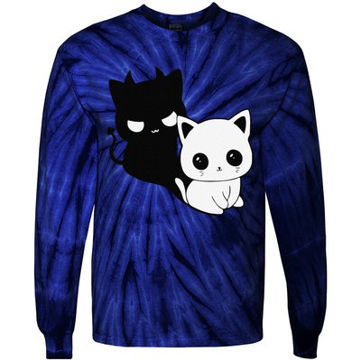 Cat Angel With Scary Evil Shadow The Enigmatic Duo Tie-Dye Long Sleeve Shirt