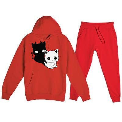 Cat Angel With Scary Evil Shadow The Enigmatic Duo Premium Hooded Sweatsuit Set