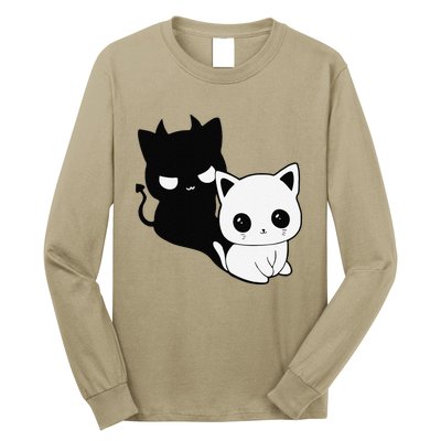 Cat Angel With Scary Evil Shadow The Enigmatic Duo Long Sleeve Shirt