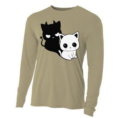 Cat Angel With Scary Evil Shadow The Enigmatic Duo Cooling Performance Long Sleeve Crew