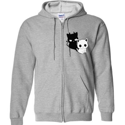 Cat Angel With Scary Evil Shadow The Enigmatic Duo Full Zip Hoodie