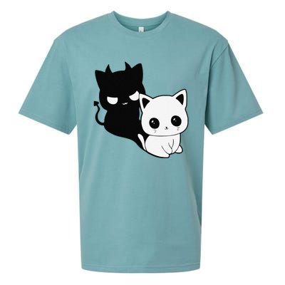 Cat Angel With Scary Evil Shadow The Enigmatic Duo Sueded Cloud Jersey T-Shirt