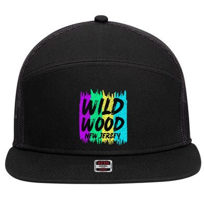 Cool Artsy Wild Wood New Jersey Beach Lover Boardwalk 7 Panel Mesh Trucker Snapback Hat