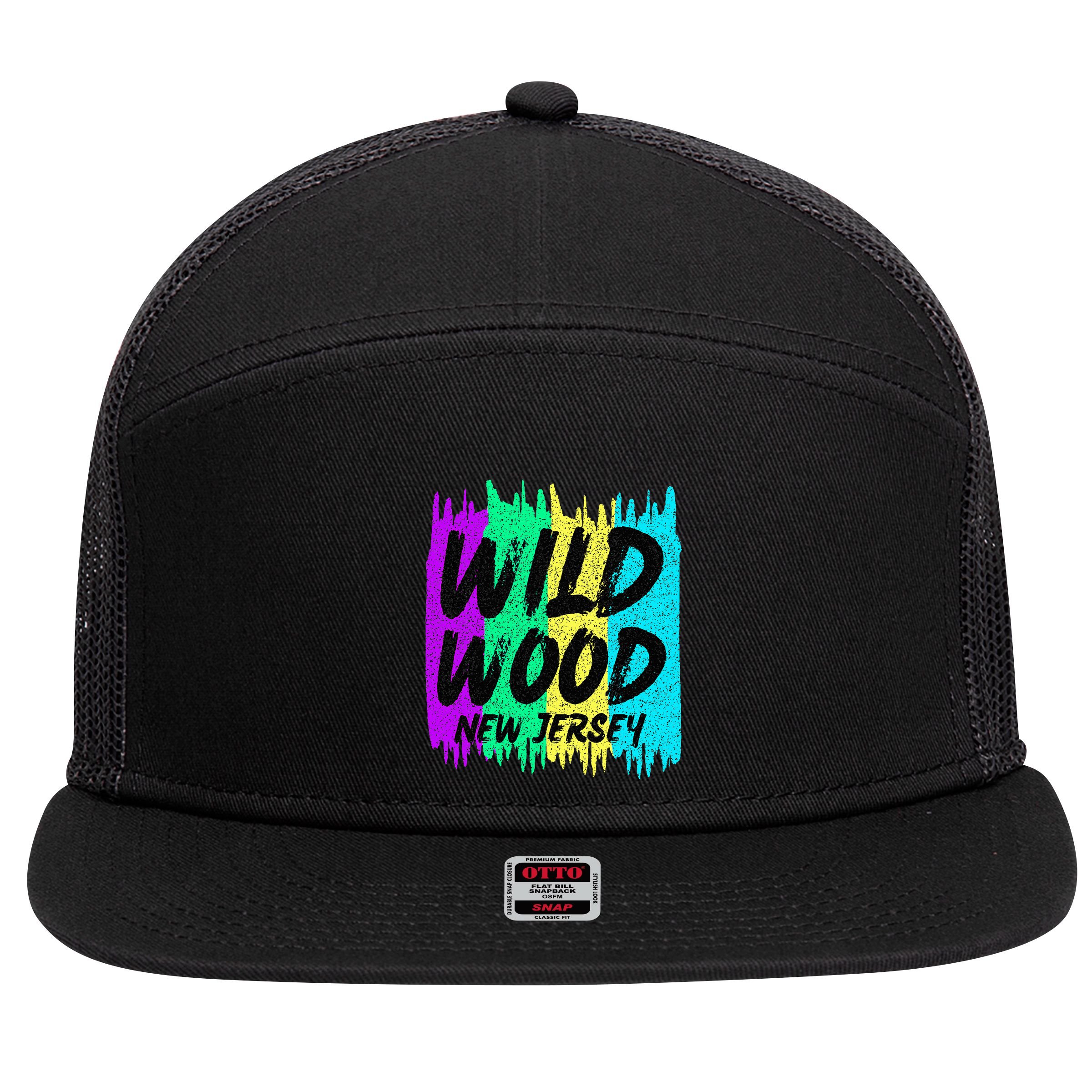 Cool Artsy Wild Wood New Jersey Beach Lover Boardwalk 7 Panel Mesh Trucker Snapback Hat