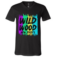 Cool Artsy Wild Wood New Jersey Beach Lover Boardwalk V-Neck T-Shirt