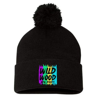 Cool Artsy Wild Wood New Jersey Beach Lover Boardwalk Pom Pom 12in Knit Beanie