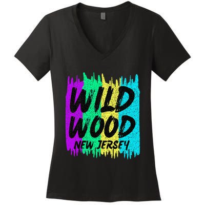 Cool Artsy Wild Wood New Jersey Beach Lover Boardwalk Women's V-Neck T-Shirt
