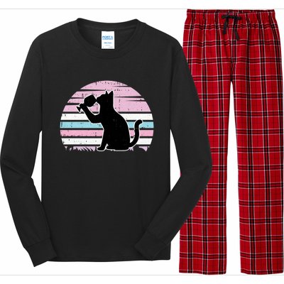 Cat And Wine Intersexual Pride Retro Ing Lgbtq Ally Gift Long Sleeve Pajama Set