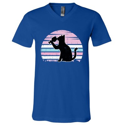 Cat And Wine Intersexual Pride Retro Ing Lgbtq Ally Gift V-Neck T-Shirt