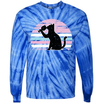 Cat And Wine Intersexual Pride Retro Ing Lgbtq Ally Gift Tie-Dye Long Sleeve Shirt