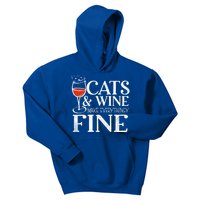 Cats And Wine Make Everything Fine Gift Wine Cat Cool Gift Kids Hoodie