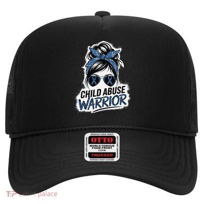 Child Abuse Warrior Child Abuse Prevention Awareness High Crown Mesh Back Trucker Hat