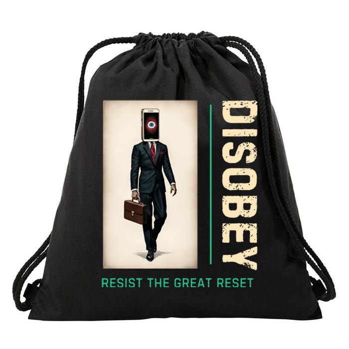 Conservative Anti Woke Resist The Great Reset Drawstring Bag