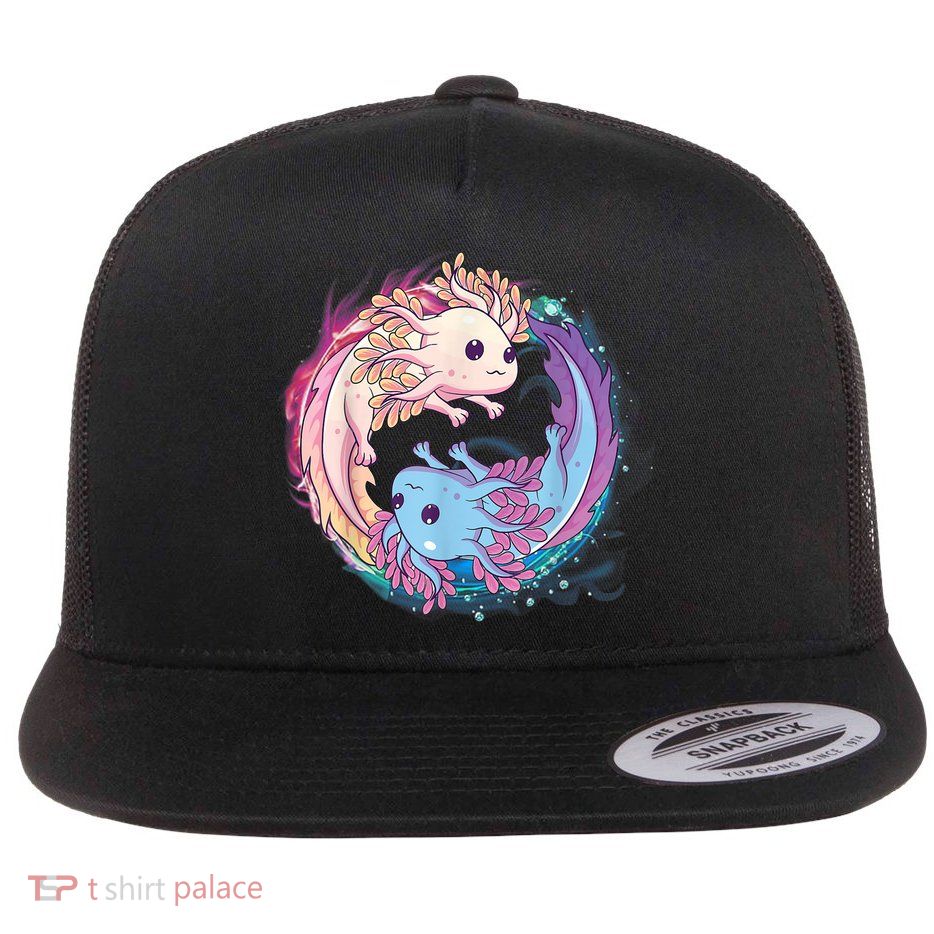 Cute Axolotl Yin Yang Plush Pets Girls Kid Official Teenager Flat Bill Trucker Hat