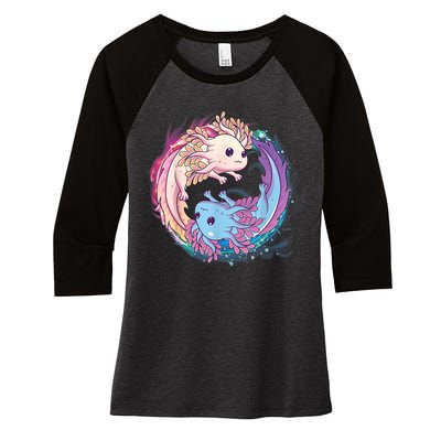 Cute Axolotl Yin Yang Plush Pets Girls Kid Official Teenager Women's Tri-Blend 3/4-Sleeve Raglan Shirt