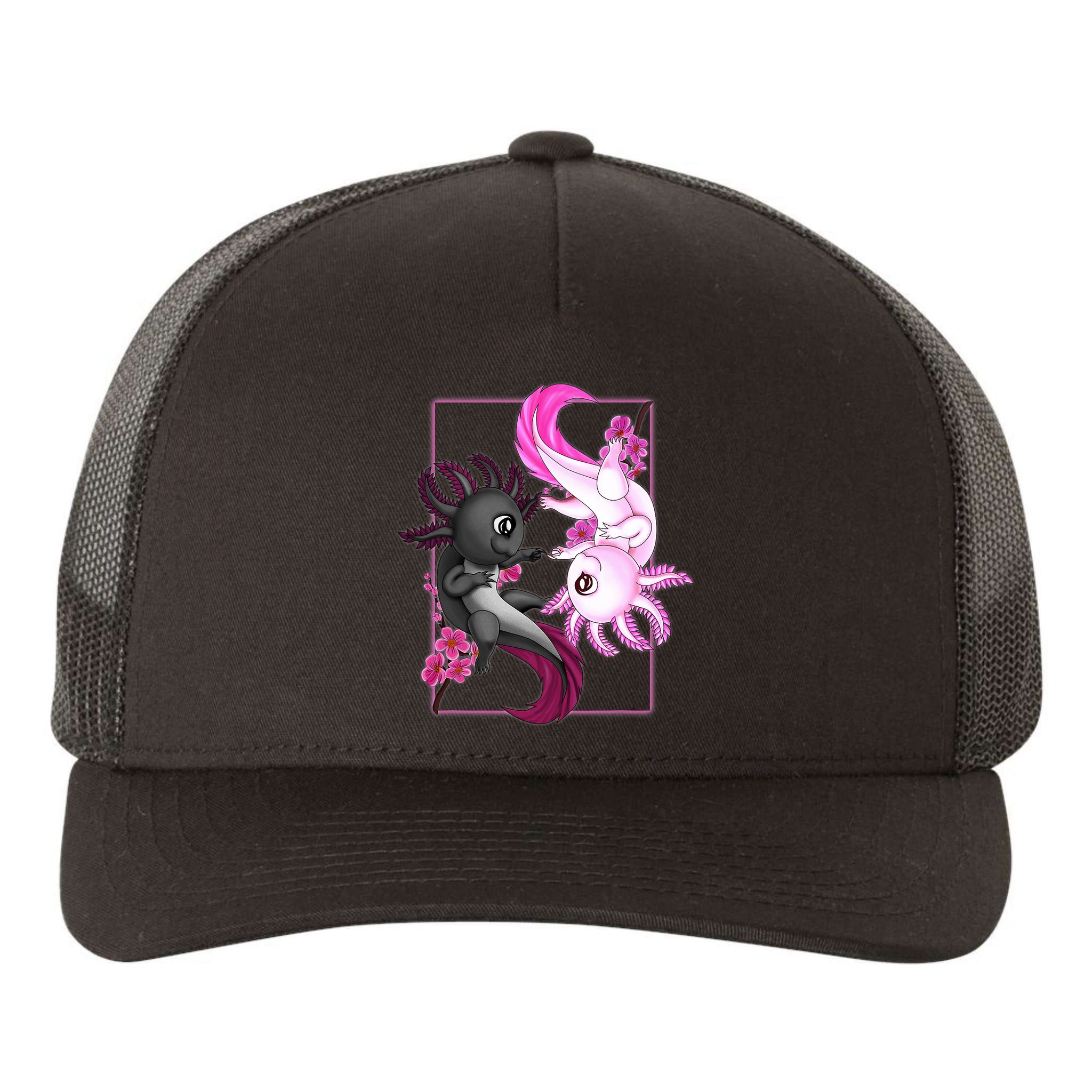 Cute Axolotl Yin Yang Plush Pets Cherry Blossom Yupoong Adult 5-Panel Trucker Hat