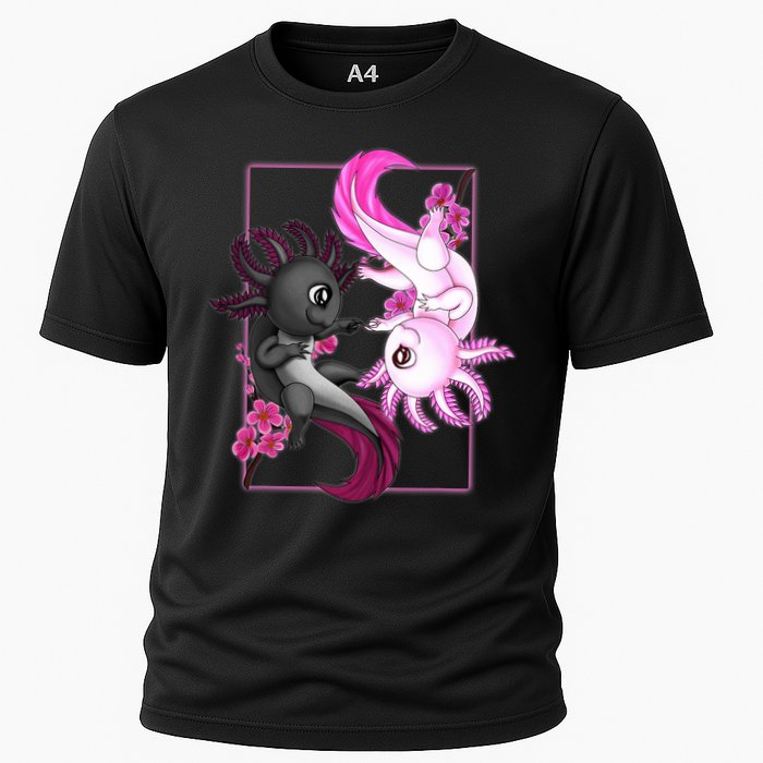 Cute Axolotl Yin Yang Plush Pets Cherry Blossom Cooling Performance Crew T-Shirt