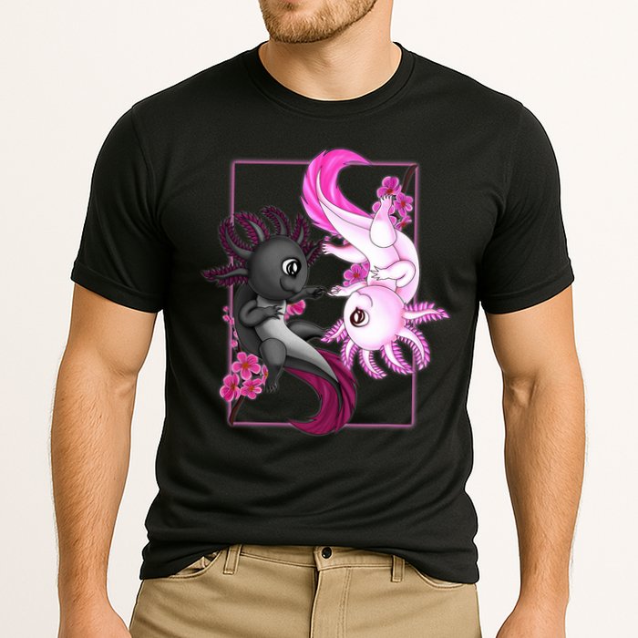 Cute Axolotl Yin Yang Plush Pets Cherry Blossom Cooling Performance Crew T-Shirt