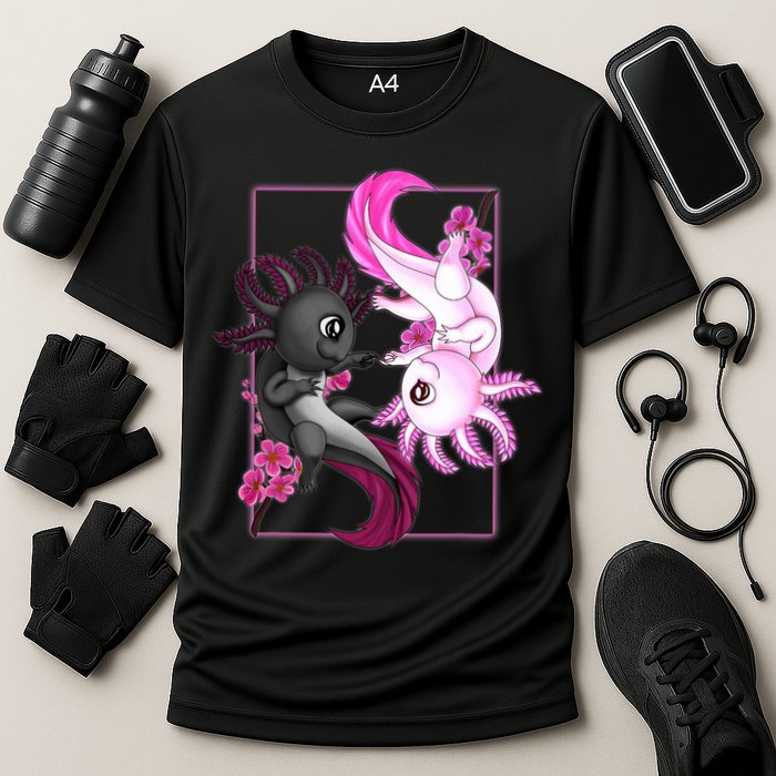 Cute Axolotl Yin Yang Plush Pets Cherry Blossom Cooling Performance Crew T-Shirt