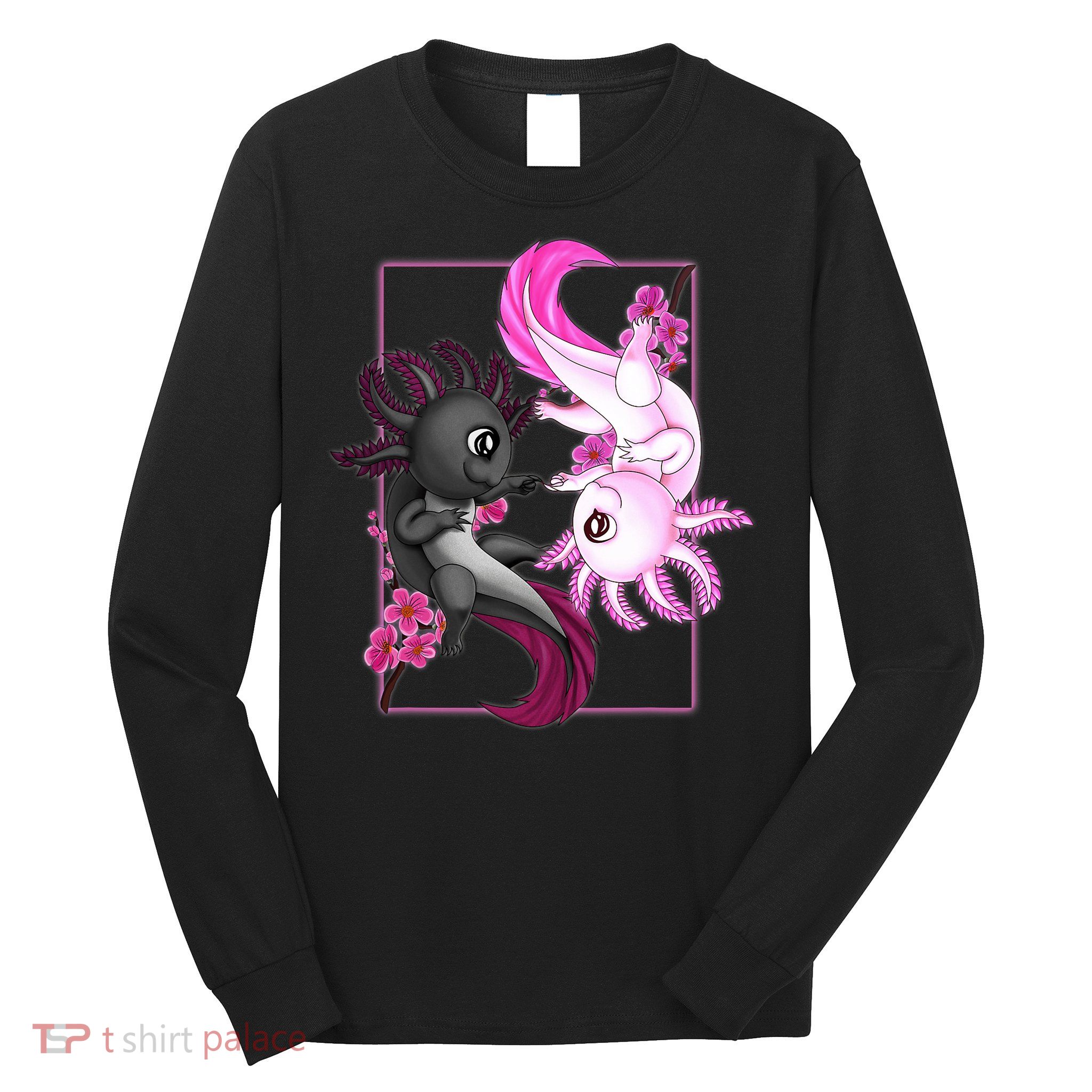 Cute Axolotl Yin Yang Plush Pets Cherry Blossom Long Sleeve Shirt