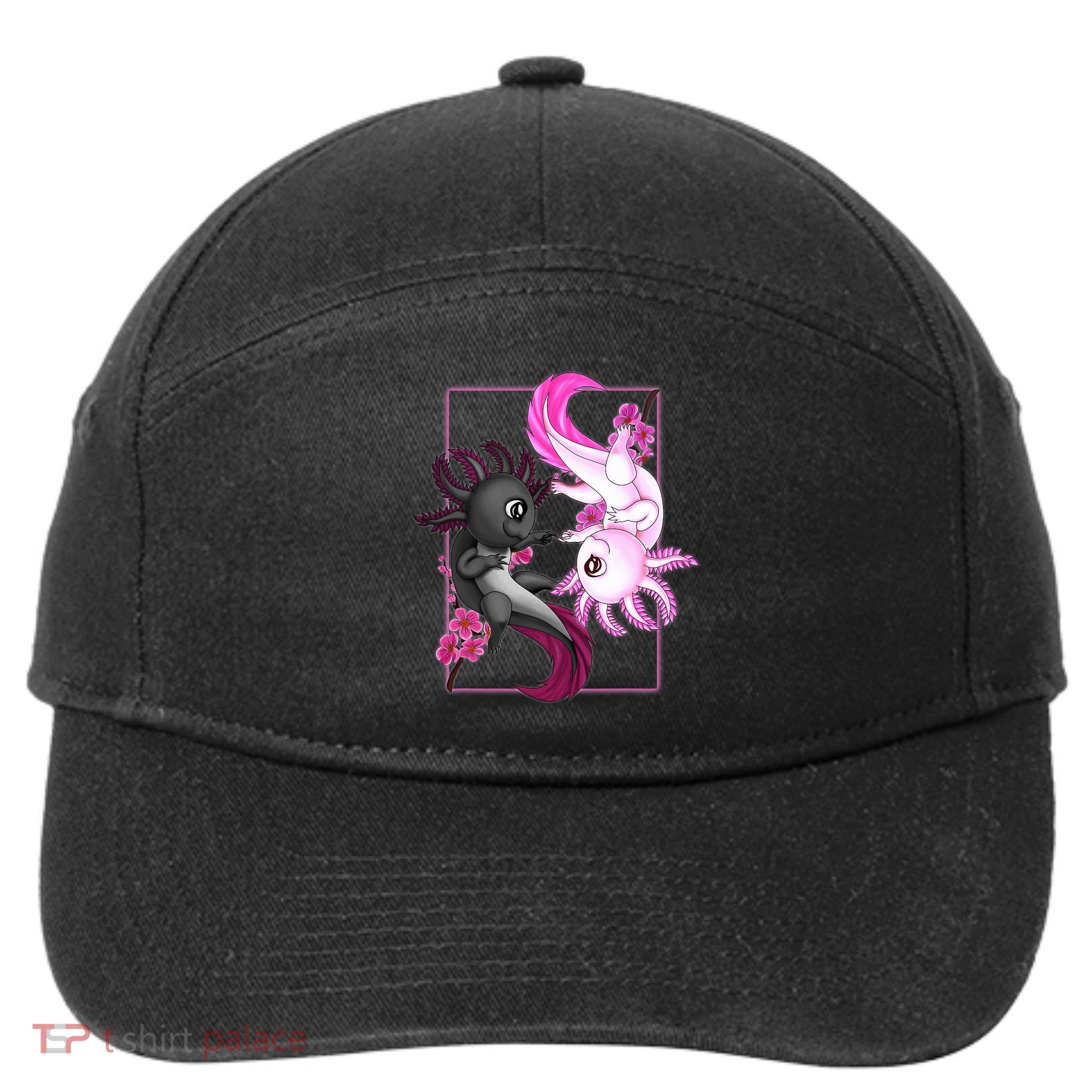 Cute Axolotl Yin Yang Plush Pets Cherry Blossom 7-Panel Snapback Hat
