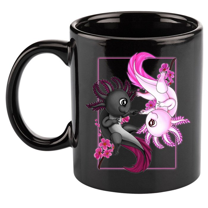 Cute Axolotl Yin Yang Plush Pets Cherry Blossom 11oz C Handle Ceramic Mug