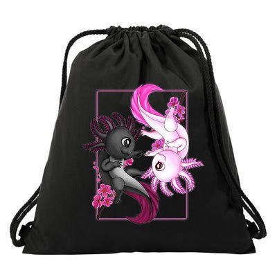 Cute Axolotl Yin Yang Plush Pets Cherry Blossom Drawstring Bag