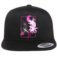 Cute Axolotl Yin Yang Plush Pets Cherry Blossom Flat Bill Trucker Hat