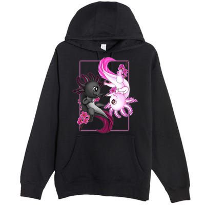 Cute Axolotl Yin Yang Plush Pets Cherry Blossom Premium Pullover Hoodie