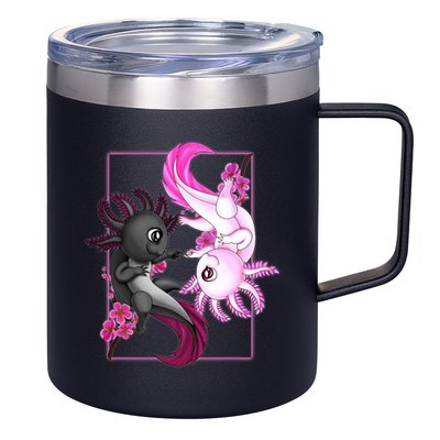 Cute Axolotl Yin Yang Plush Pets Cherry Blossom 12oz Stainless Steel Coffee Mug