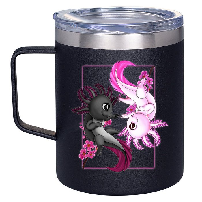 Cute Axolotl Yin Yang Plush Pets Cherry Blossom 12oz Stainless Steel Coffee Mug