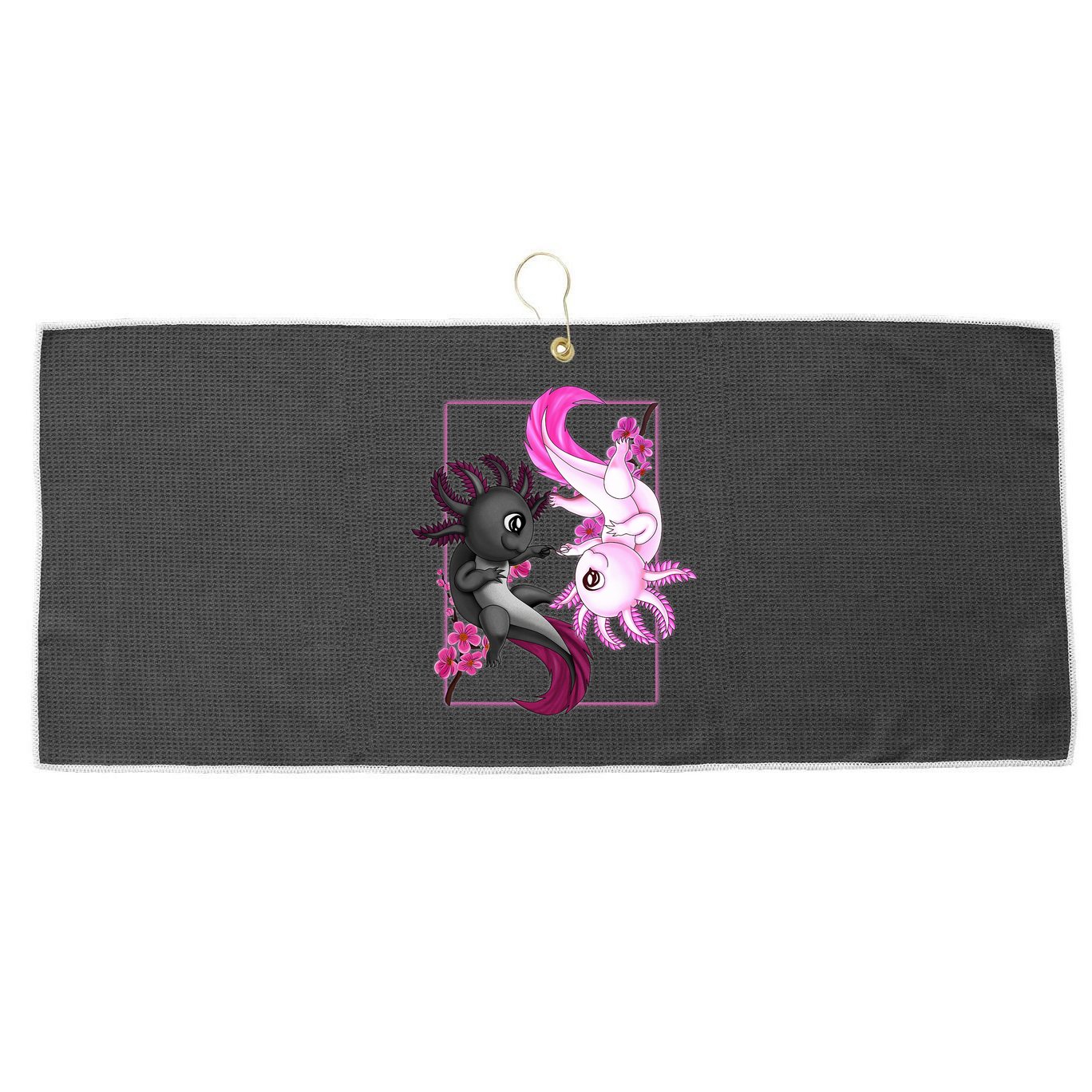 Cute Axolotl Yin Yang Plush Pets Cherry Blossom Large Microfiber Waffle Golf Towel