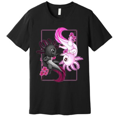 Cute Axolotl Yin Yang Plush Pets Cherry Blossom Premium T-Shirt