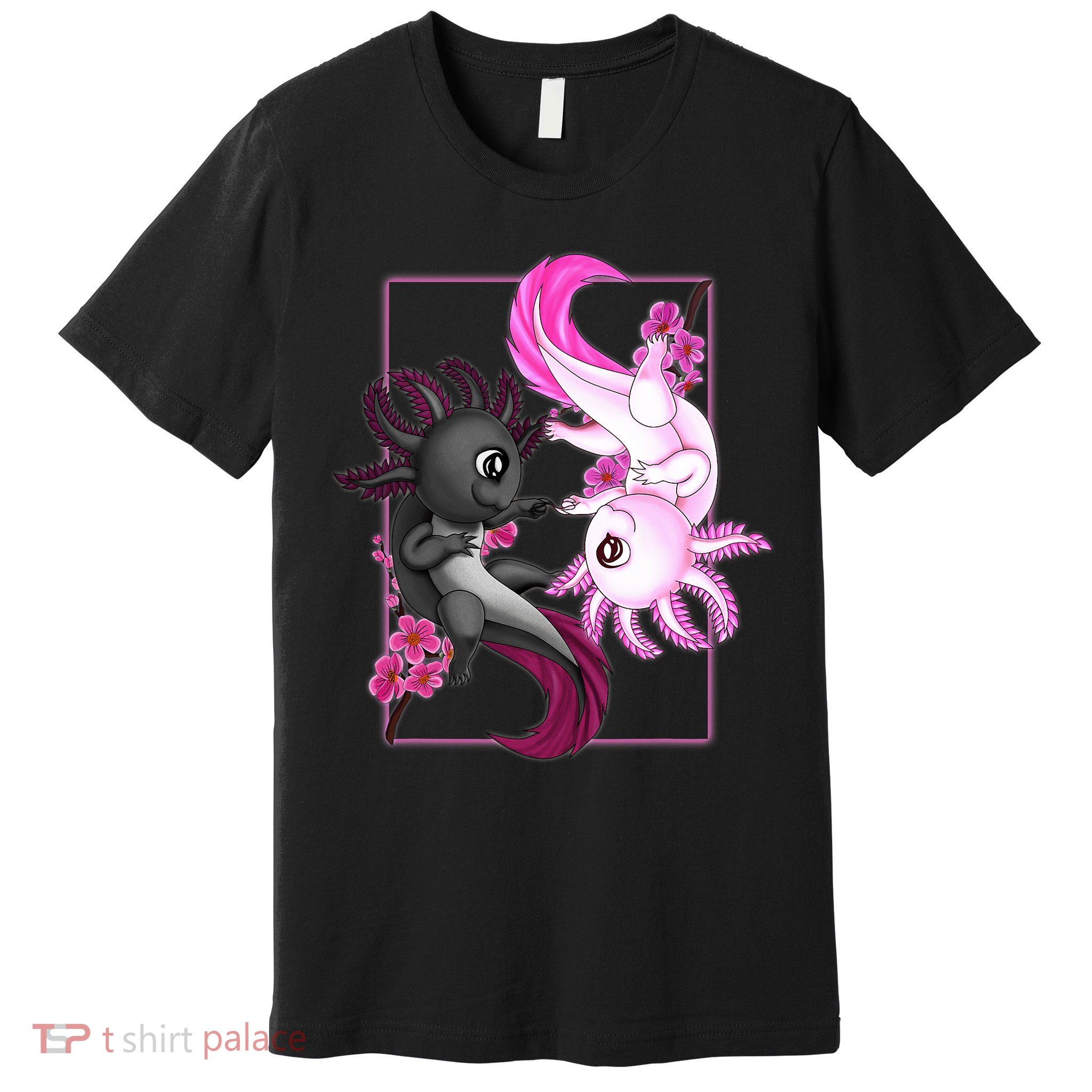 Cute Axolotl Yin Yang Plush Pets Cherry Blossom Premium T-Shirt