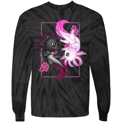 Cute Axolotl Yin Yang Plush Pets Cherry Blossom Tie-Dye Long Sleeve Shirt