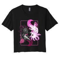 Cute Axolotl Yin Yang Plush Pets Cherry Blossom Women's Crop Top Tee