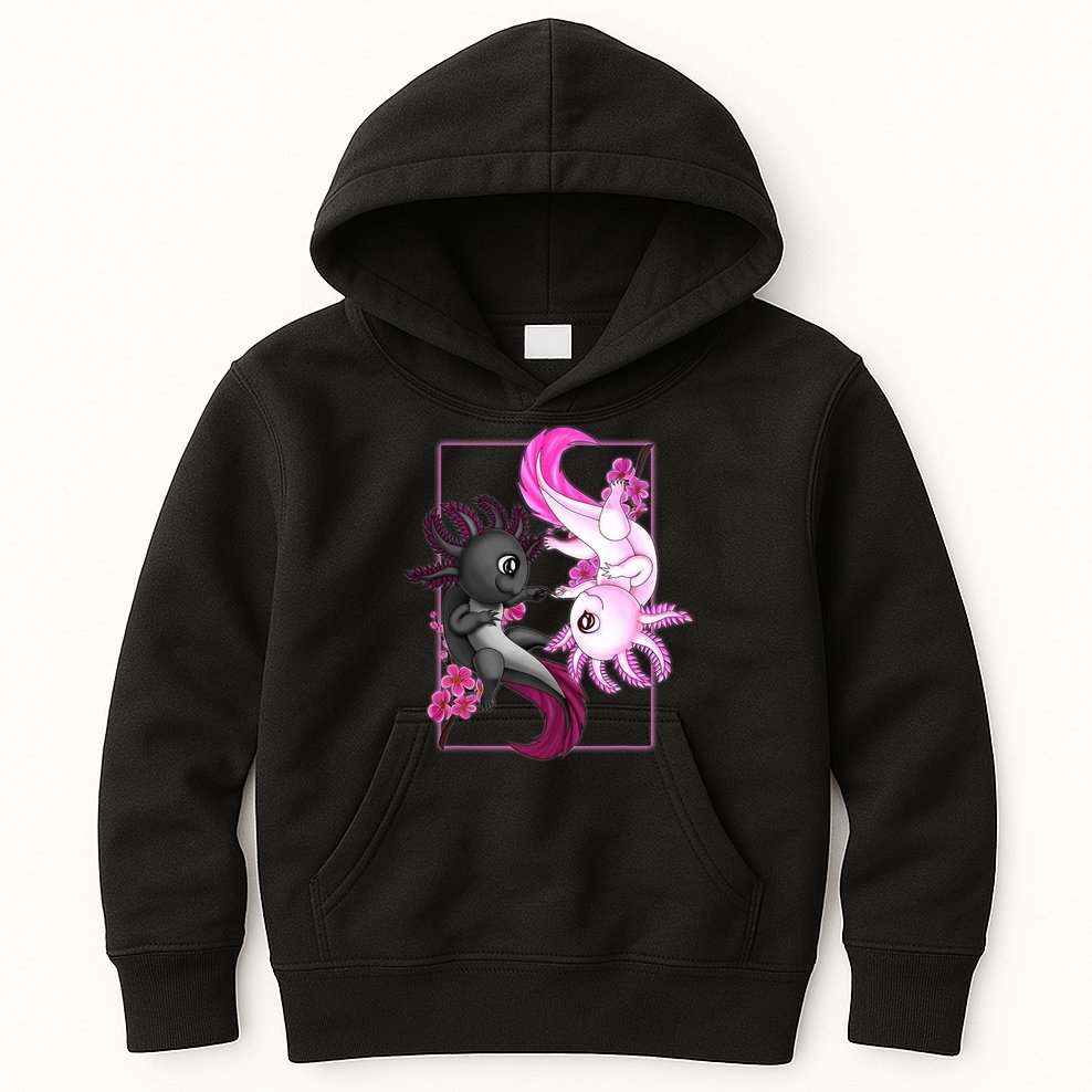Cute Axolotl Yin Yang Plush Pets Cherry Blossom Kids Hoodie
