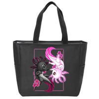 Cute Axolotl Yin Yang Plush Pets Cherry Blossom Zip Tote Bag