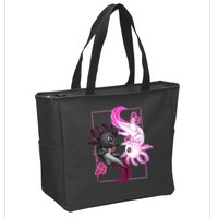 Cute Axolotl Yin Yang Plush Pets Cherry Blossom Zip Tote Bag