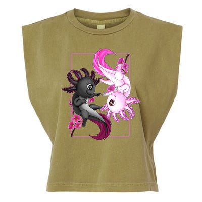 Cute Axolotl Yin Yang Plush Pets Cherry Blossom Garment-Dyed Women's Muscle Tee