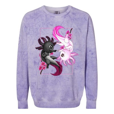 Cute Axolotl Yin Yang Plush Pets Cherry Blossom Colorblast Crewneck Sweatshirt