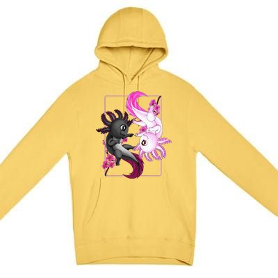 Cute Axolotl Yin Yang Plush Pets Cherry Blossom Premium Pullover Hoodie