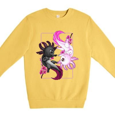 Cute Axolotl Yin Yang Plush Pets Cherry Blossom Premium Crewneck Sweatshirt