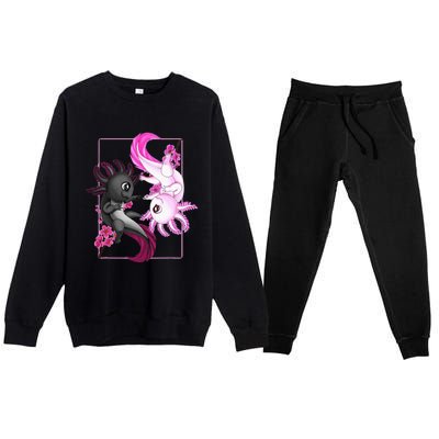 Cute Axolotl Yin Yang Plush Pets Cherry Blossom Premium Crewneck Sweatsuit Set