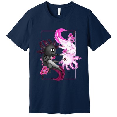 Cute Axolotl Yin Yang Plush Pets Cherry Blossom Premium T-Shirt