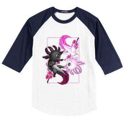 Cute Axolotl Yin Yang Plush Pets Cherry Blossom Baseball Sleeve Shirt