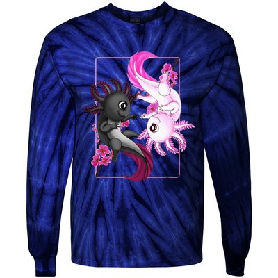 Cute Axolotl Yin Yang Plush Pets Cherry Blossom Tie-Dye Long Sleeve Shirt