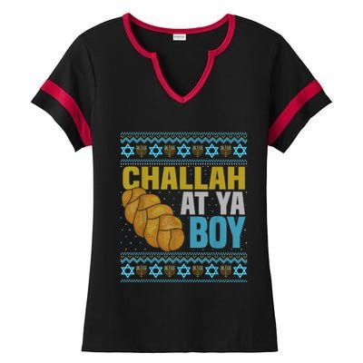 Challah At Ya  Funny Ugly Hanukkah Sweater Pajamas Shirt Ladies Halftime Notch Neck Tee