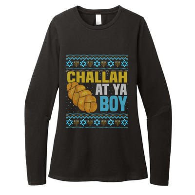 Challah At Ya  Funny Ugly Hanukkah Sweater Pajamas Shirt Womens CVC Long Sleeve Shirt