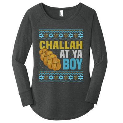 Challah At Ya  Funny Ugly Hanukkah Sweater Pajamas Shirt Women's Perfect Tri Tunic Long Sleeve Shirt